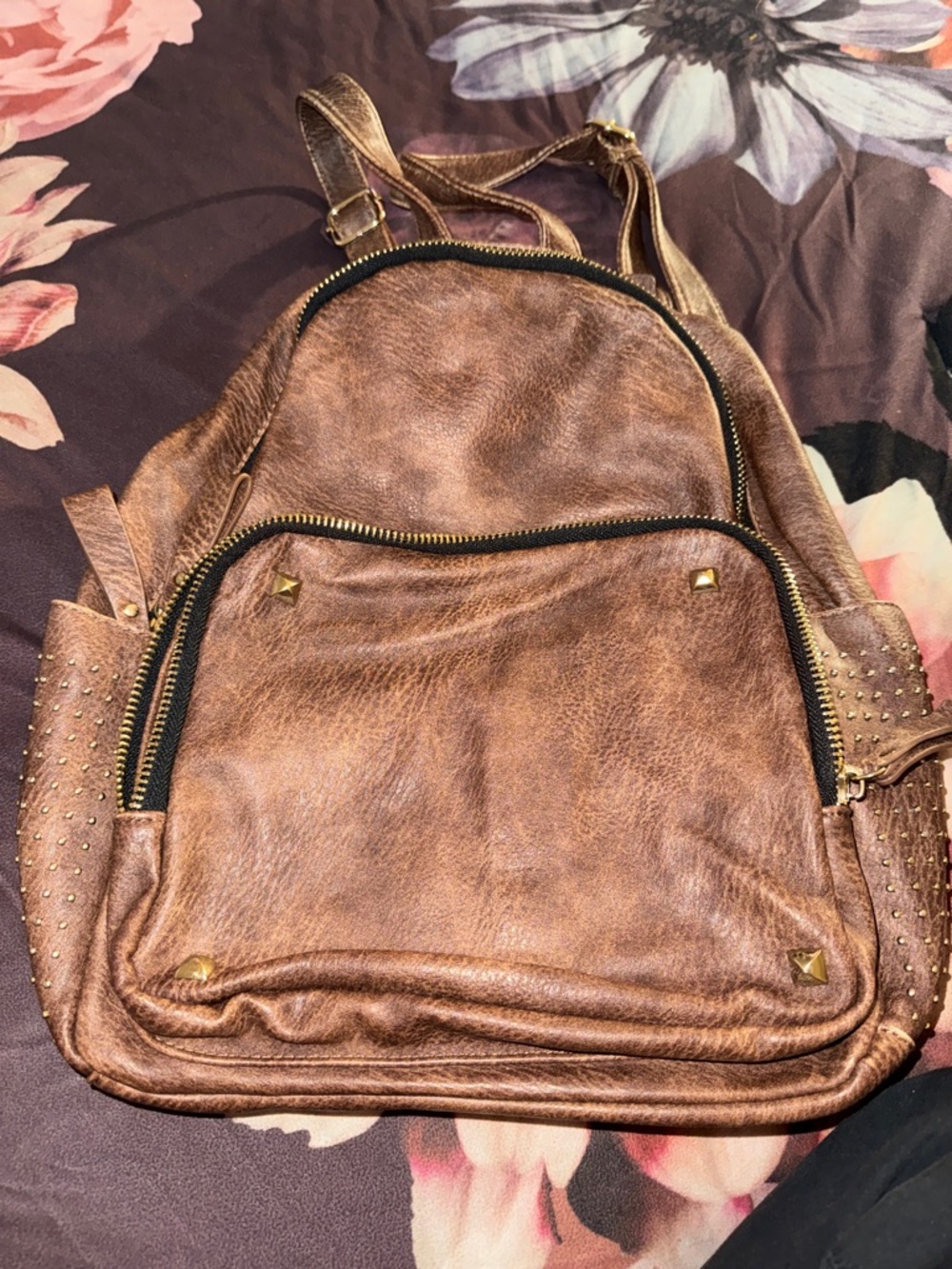 MMS Design Studio Brown Faux Leather Studded Backpack
